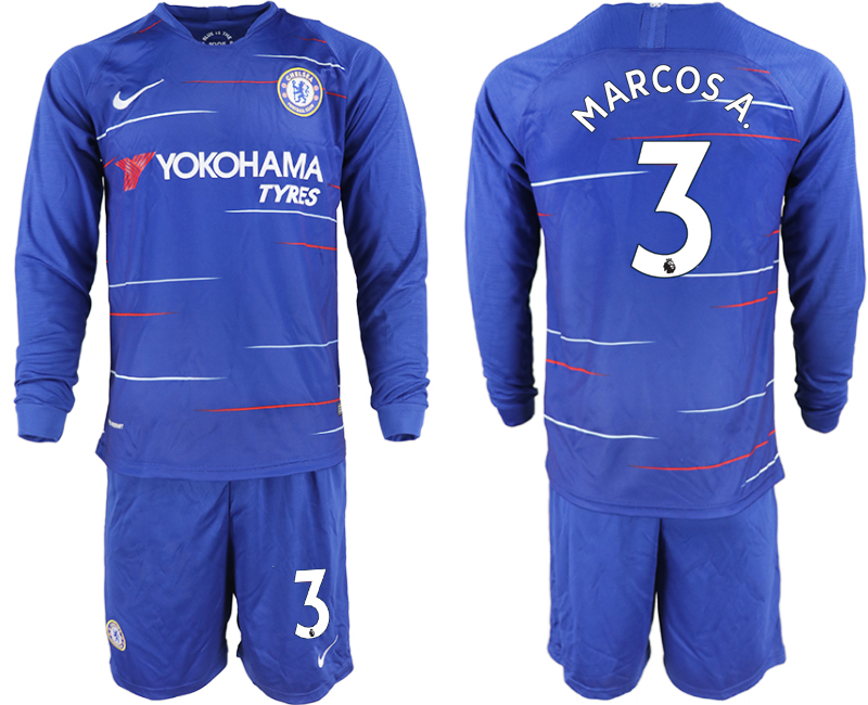 2018-19 Chelsea 3 MARCOS A. Home Long Sleeve Soccer Jersey
