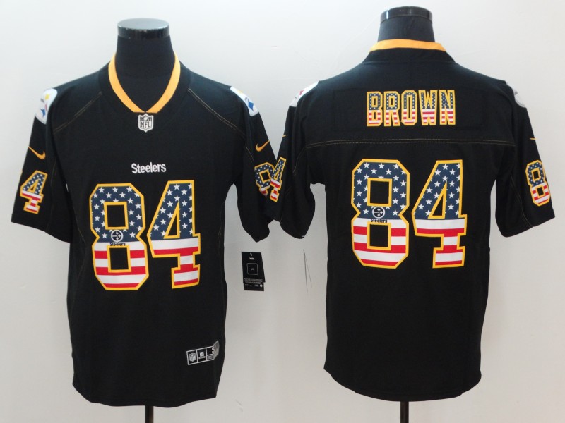 Nike Steelers 84 Antonio Brown Black USA Flag Fashion Limited Jersey