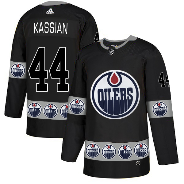 Oilers 44 Zack Kassian Black Team Logos Fashion Adidas Jersey