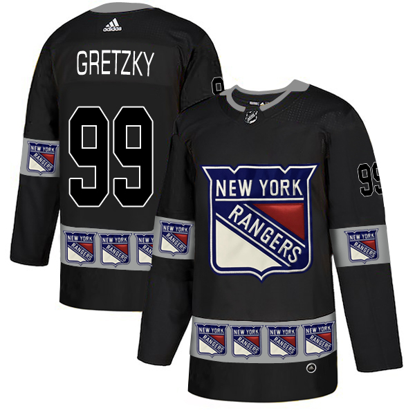 Rangers 99 Wayne Gretzky Black Team Logos Fashion Adidas Jersey