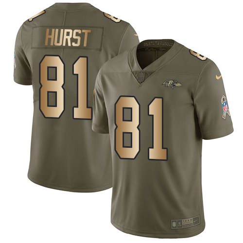Nike Ravens 81 Hayden Hurst Olive Gold Youth Stitched Salute to Service Limited Jersey
