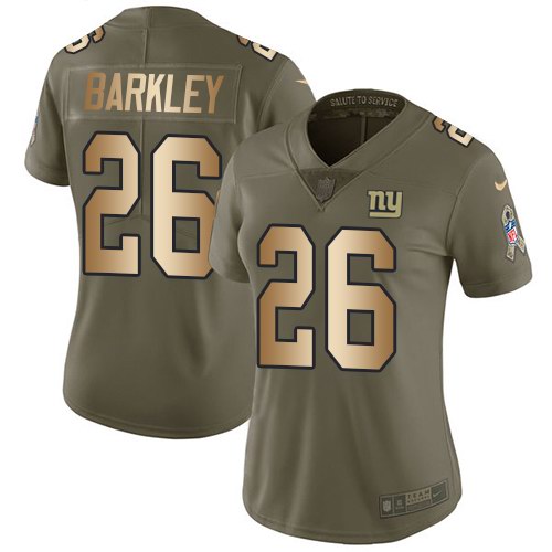 Nike Giants 26 Saquon Barkley Olive Gold Women Salute To Service Limited Jersey