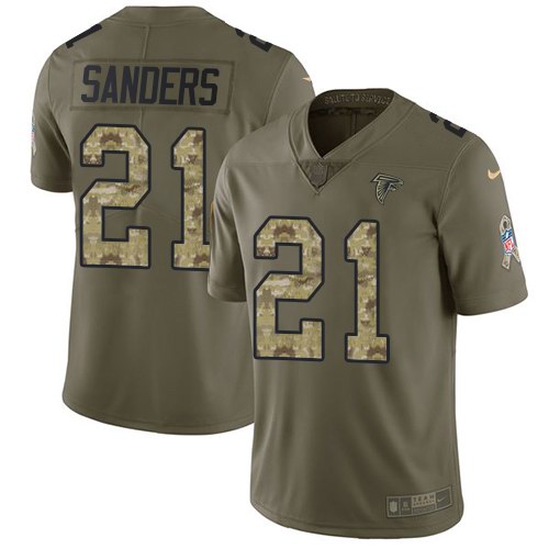 Nike Falcons 21 Deion Sanders Olive Camo Salute To Service Limited Jersey