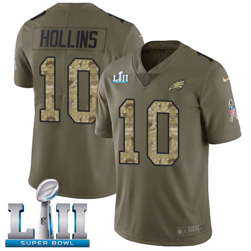 Nike Eagles 10 Mack Hollins Olive Camo 2018 Super Bowl LII Salute To Service Limited Jersey