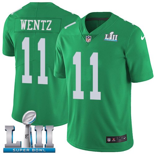 Nike Eagles 11 Carson Wentz Green 2018 Super Bowl LII Color Rush Limited Jersey