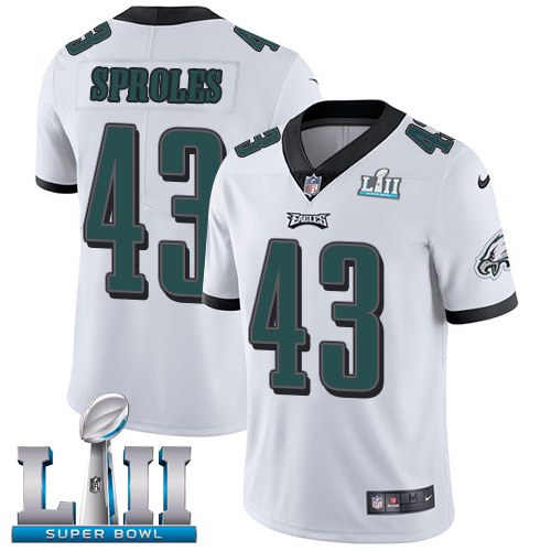 Nike Eagles 43 Darren Sproles White 2018 Super Bowl LII Youth Vapor Untouchable Limited Jersey