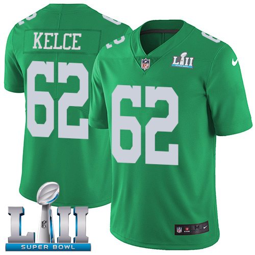 Nike Eagles 62 Jason Kelce Green 2018 Super Bowl LII Youth Corlor Rush Limited Jersey
