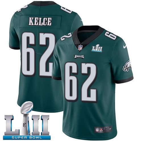 Nike Eagles 62 Jason Kelce Green 2018 Super Bowl LII Youth Vapor Untouchable Limited Jersey