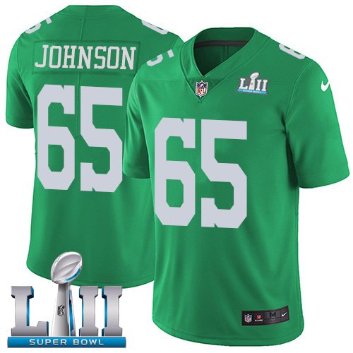 Nike Eagles 65 Lane Johnson Green 2018 Super Bowl Youth Corlor Rush Limited Jersey