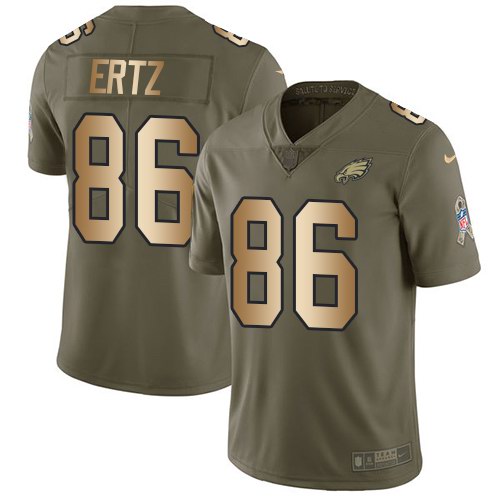 Nike Eagles 86 Zach Ertz Olive Gold 2018 Super Bowl LII Salute To Service Limited Jersey