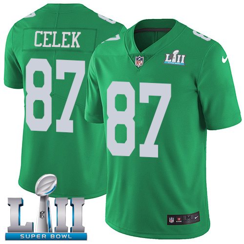 Nike Eagles 87 Brent Celek Green 2018 Super Bowl LII Youth Corlor Rush Limited Jersey