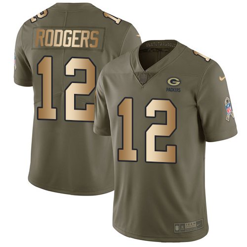 Nike Packers 12 Aaron Rodgers Olive Gold Salute To Service Limited Jersey