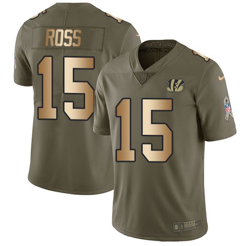 Nike Bengals 15 John Ross Olive Gold Salute To Service Limited Jersey
