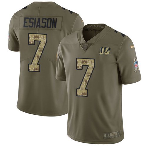 Nike Bengals 7 Boomer Esiason Olive Camo Salute To Service Limited Jersey