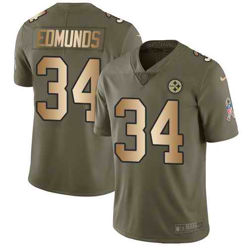 Nike Steelers 34 Terrell Edmunds Olive Gold Salute To Service Limited Jersey