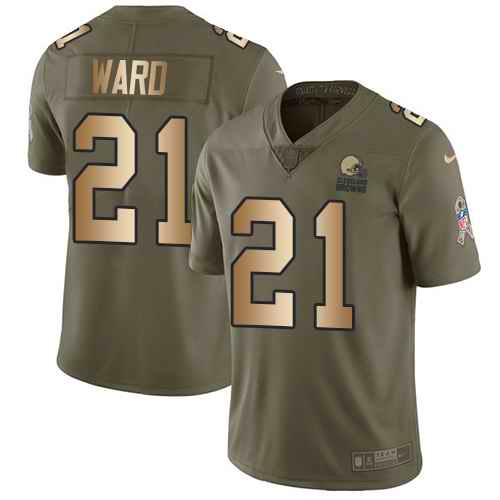 Nike Browns 21 Denzel Ward Olive Gold Salute To Service Limited Jersey
