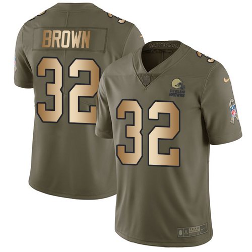 Nike Browns 32 Jim Brown Olive Gold Salute To Service Limited Jersey