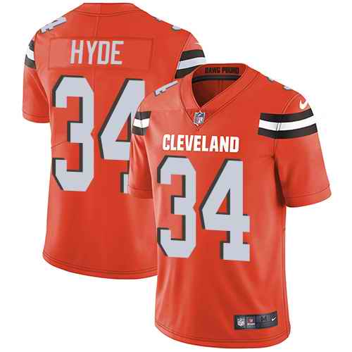 Nike Browns 34 Carlos Hyde Orange Youth Vapor Untouchable Limited Jersey