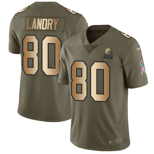 Nike Browns 80 Jarvis Landry Olive Gold Salute To Service Limited Jersey