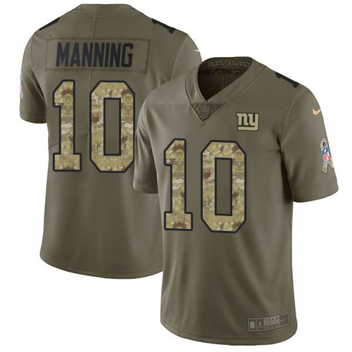 Nike Giants 10 Eli Manning Olive Camo Salute To Service Limited Jersey