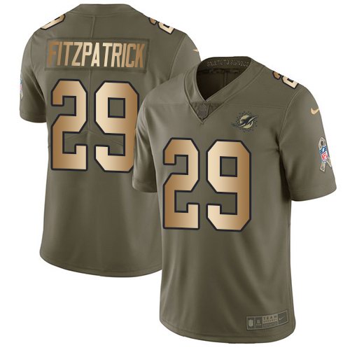 Nike Dolphins 29 Minkah Fitzpatrick Olive Gold Salute To Service Limited Jersey