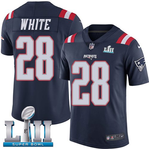 Nike Patriots 28 James White Navy 2018 Super Bowl LII Color Rush Limited Jersey