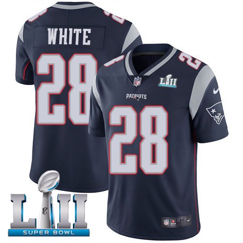 Nike Patriots 28 James White Navy 2018 Super Bowl LII Youth Vapor Untouchable Limited Jersey