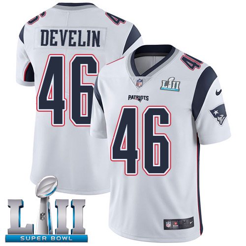 Nike Patriots 46 James Develin White 2018 Super Bowl LII Vapor Untouchable Limited Jersey