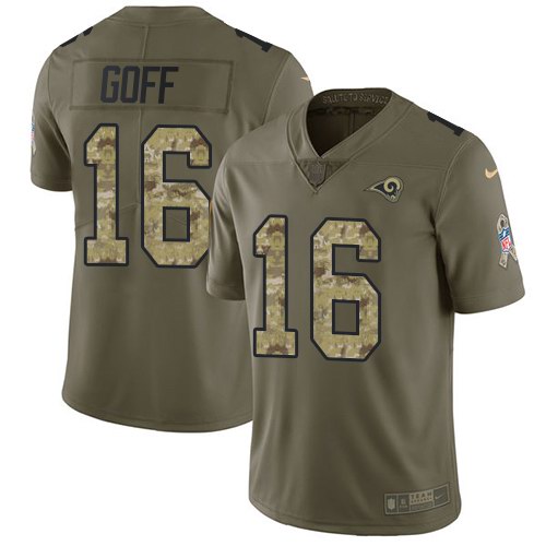 Nike Rams 16 Jared Goff Olive Camo Salute To Service Limited Jersey
