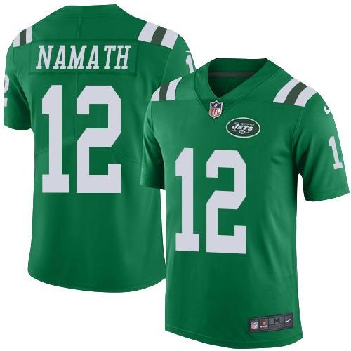 Nike Jets 12 Joe Namath Green Color Rush Limited Jersey