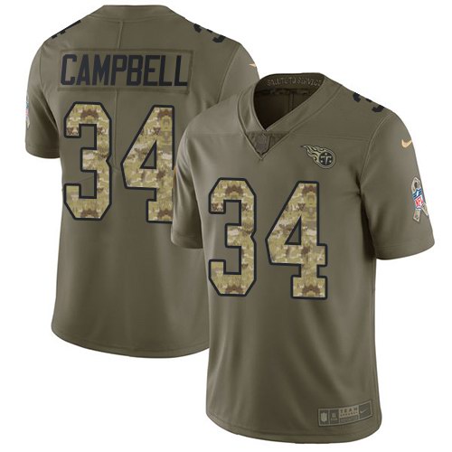 Nike Titans 34 Earl Campbell Olive Camo Salute To Service Limited Jersey