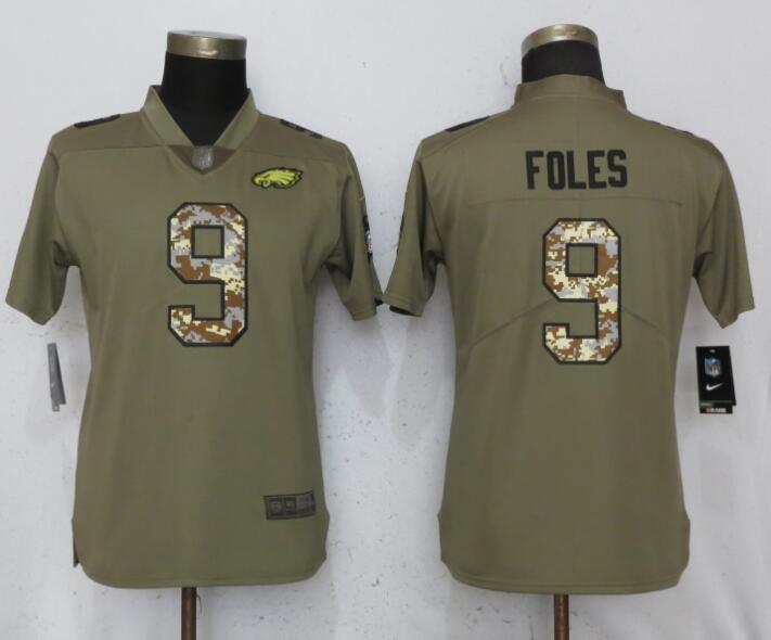 Nike Eagles 9 Nick Foles Olive Camo Women Salute To Service Limited Jersey