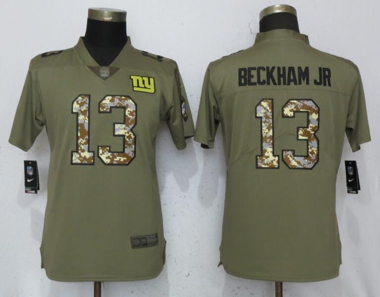 Nike Giants 13 Odell Beckham Jr Olive Camo Women Salute To Service Limited Jersey