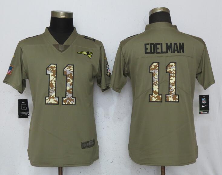Nike Patriots 11 Julian Edelman Olive Camo Women Salute To Service Limited Jersey