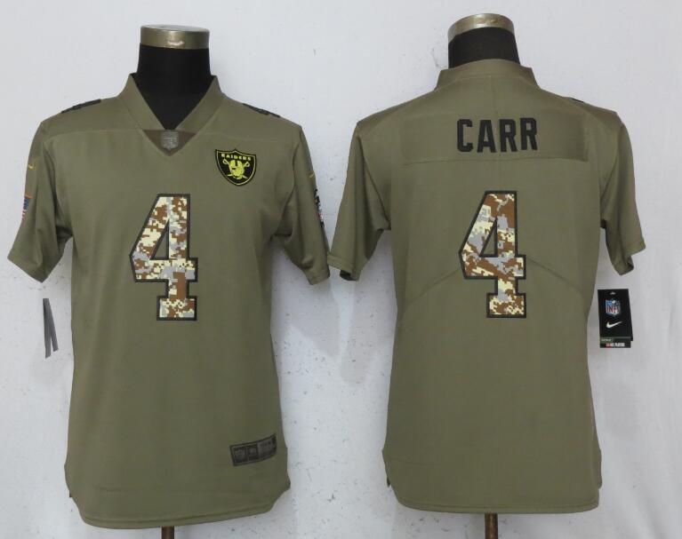Nike Raiders 4 Derek Carr Olive Camo Women Salute To Service Limited Jersey