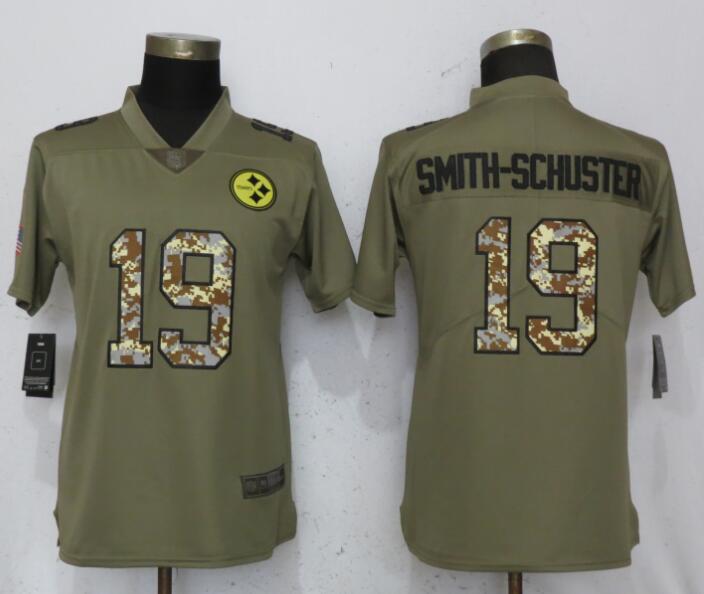 Nike Steelers 19 JuJu Smith-Schuster Olive Camo Women Salute To Service Limited Jersey