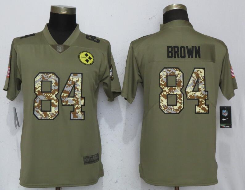 Nike Steelers 84 Antonio Brown Olive Camo Women Salute To Service Limited Jersey