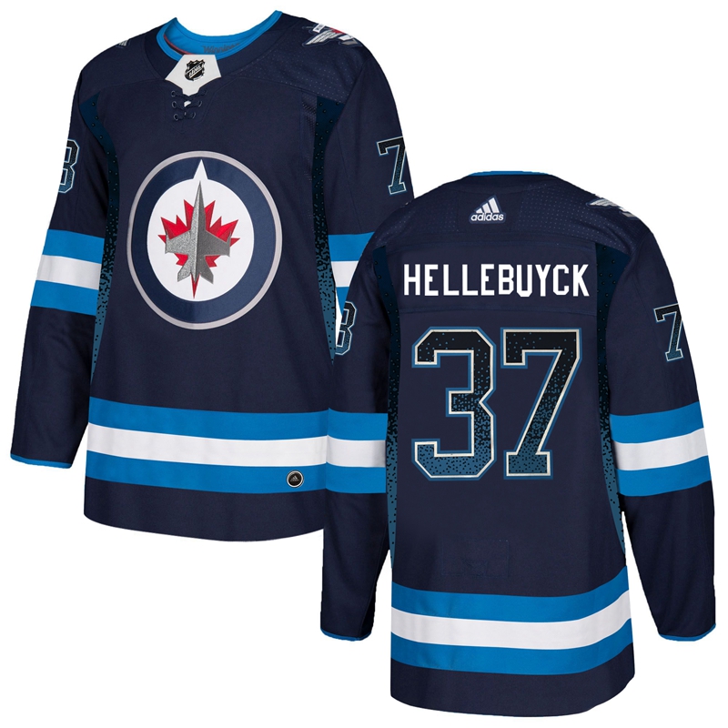 Winnipeg Jets 37 Connor Hellebuyck Navy Drift Fashion Adidas Jersey