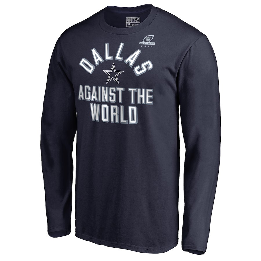 Cowboys Navy 2018 NFL Playoffs Against The World Men's Long Sleeve T-Shirt