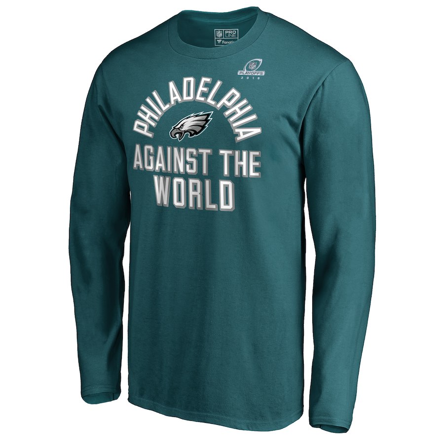 Eagles Green 2018 NFL Playoffs Against The World Men's Long Sleeve T-Shirt