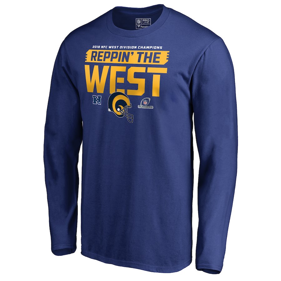 Rams Blue 2018 NFL Playoffs Reppin' The West Men's Long Sleeve T-Shirt