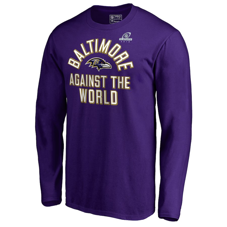 Ravens Purple 2018 NFL Playoffs Against The World Men's Long Sleeve T-Shirt