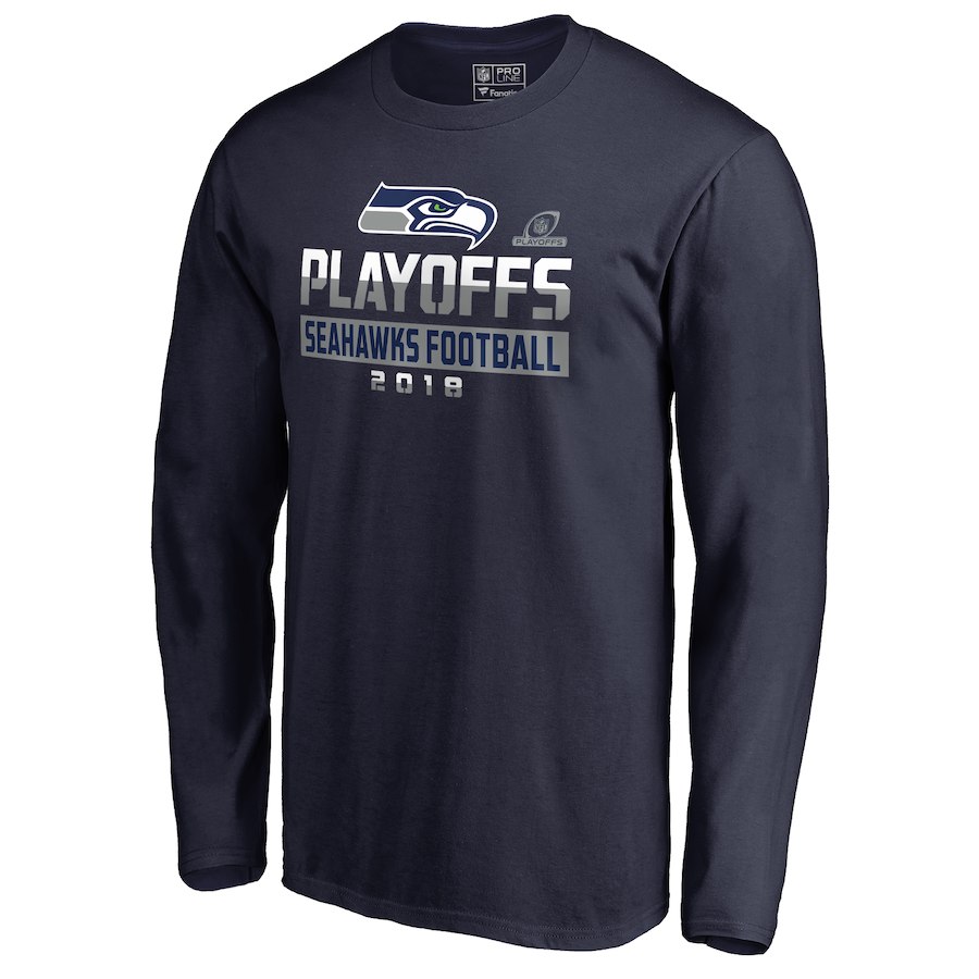 Seahawks Navy 2018 NFL Playoffs Seahawks Football Men's Long Sleeve T-Shirt
