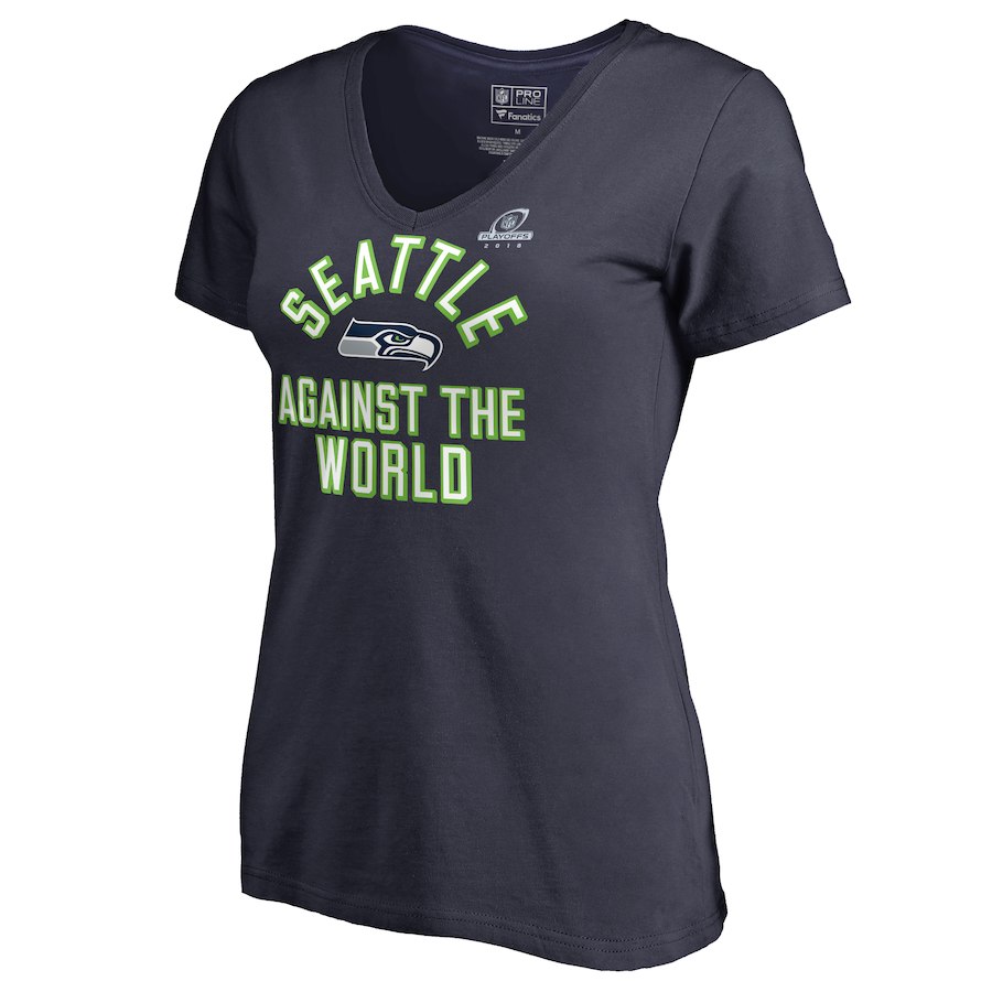 Seahawks Navy Women's 2018 NFL Playoffs Against The World T-Shirt