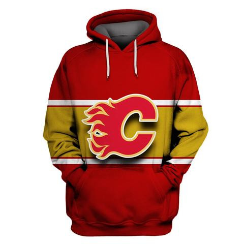 Flames Red All Stitched Hooded Sweatshirt