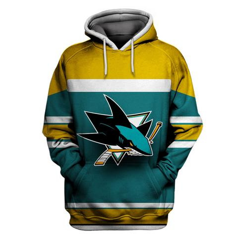 Sharks Green All Stitched Hooded Sweatshirt
