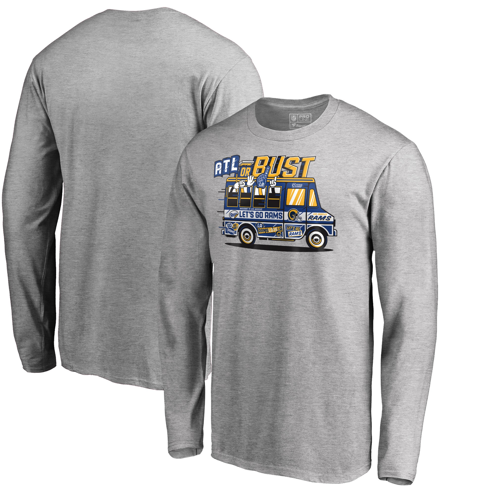 Los Angeles Rams NFL Pro Line by Fanatics Branded Super Bowl LIII Bound ATL Or Bust Long Sleeve T-Shirt Heather Gray