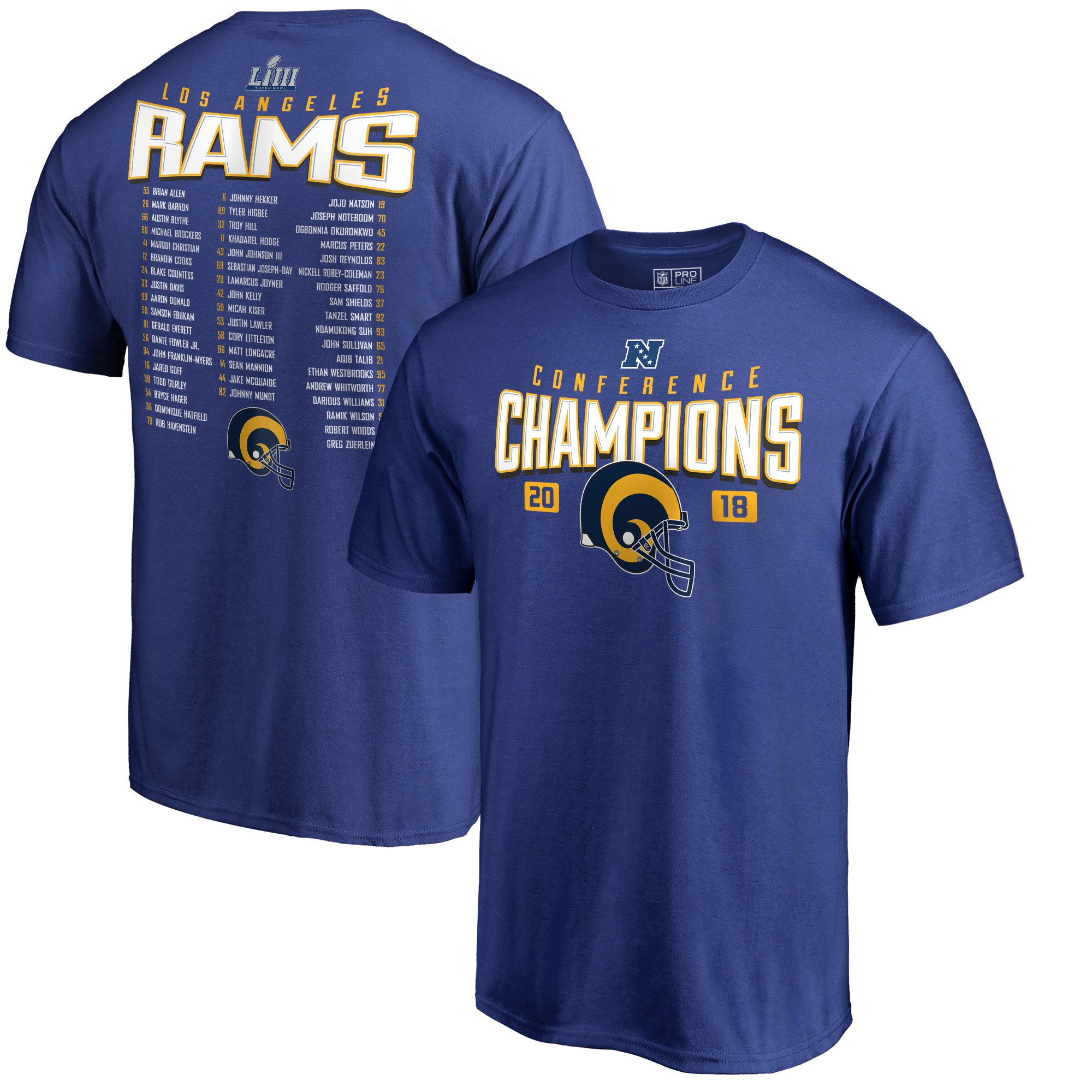 Los Angeles Rams NFL Pro Line by Fanatics Branded 2018 NFC Champions Free Safety Roster T-Shirt Royal