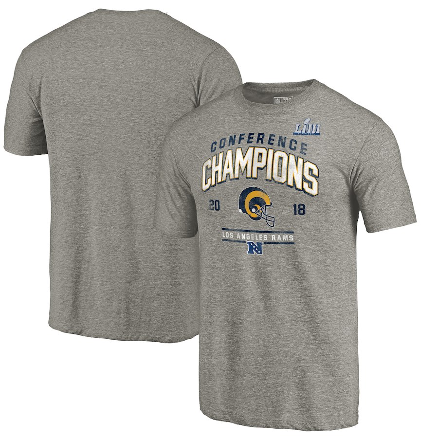 Los Angeles Rams NFL Pro Line by Fanatics Branded 2018 NFC Champions Halfback Sweep Tri Blend T-Shirt Heather Gray