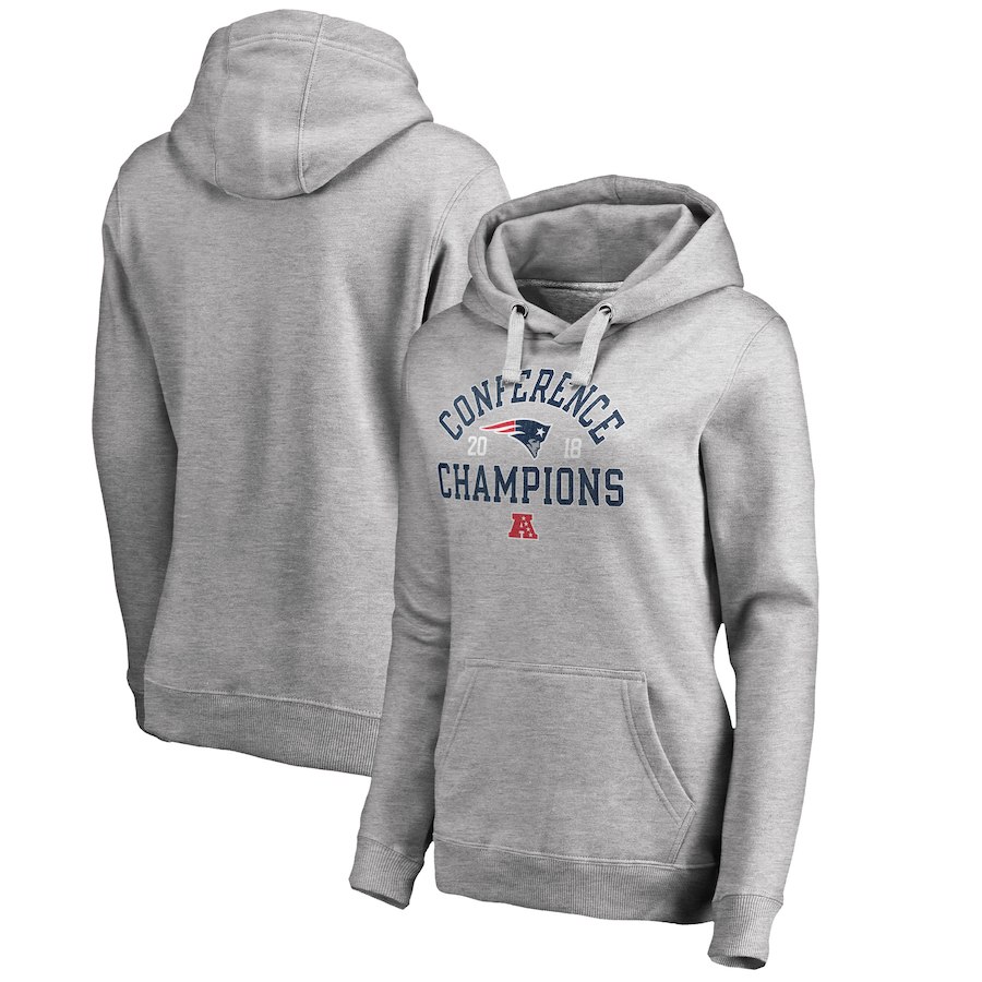 New England Patriots NFL Pro Line by Fanatics Branded Women's 2018 AFC Champions Scrimmage Pullover Hoodie Heather Gray